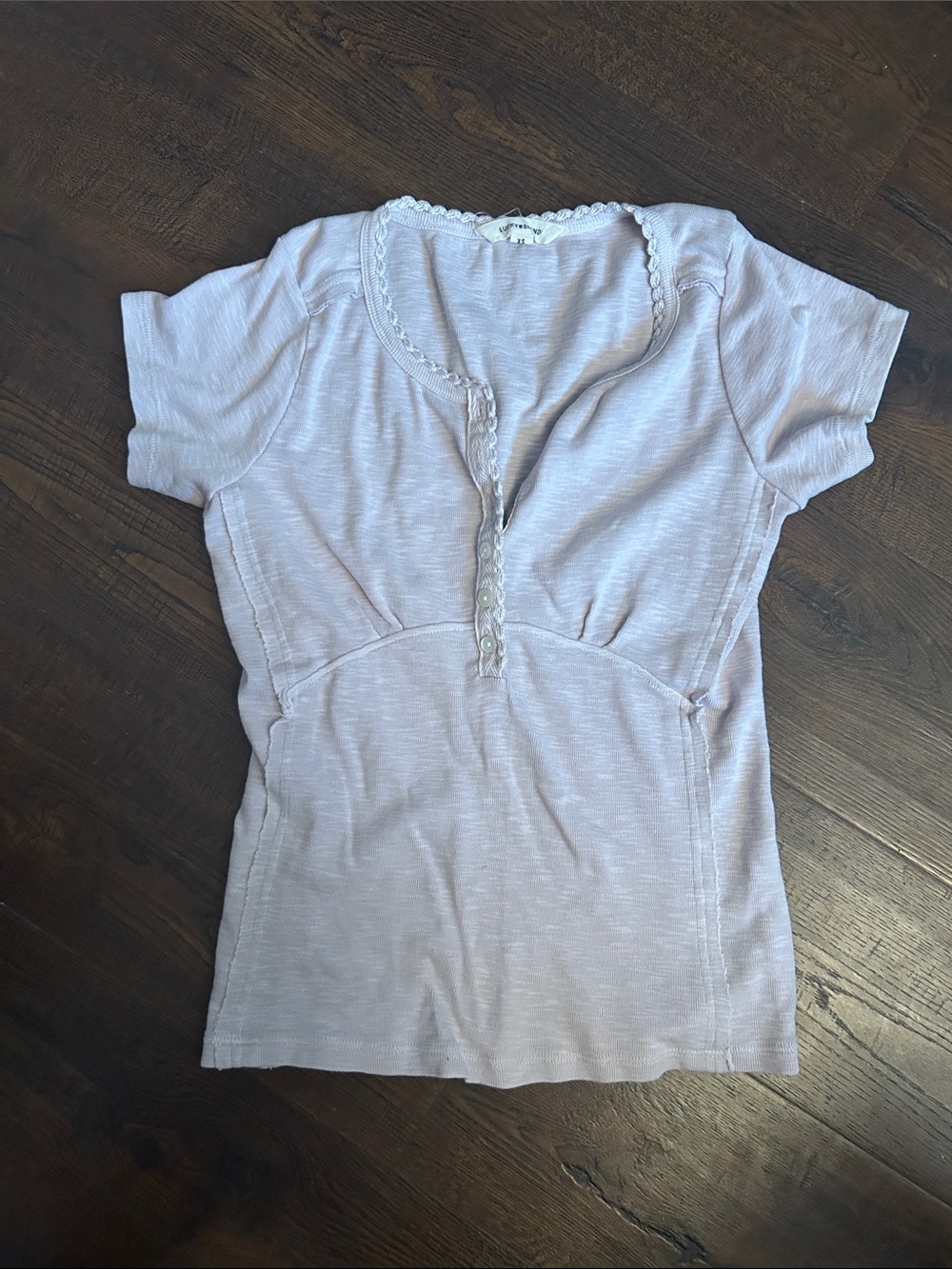 Lucky Brand Lavender Scoop-Neck Henley Short Sleeve Tee